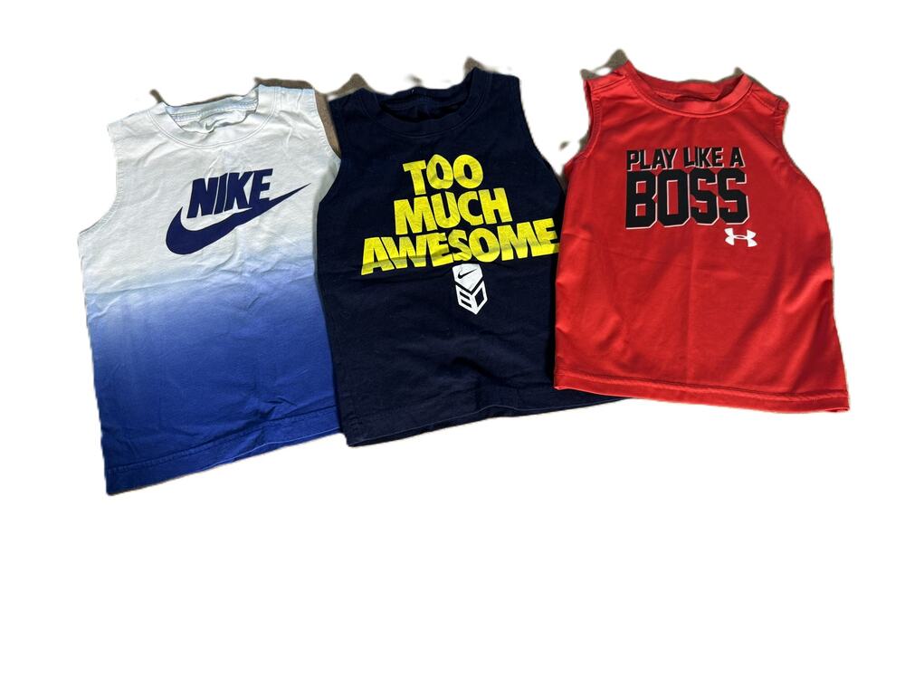 Nike Under Armour Boys 4T Tank Top Lot Athletic Graphic Sleeveless Shirts 3pc
